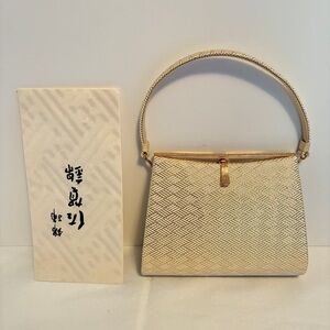 Vintage Saga-nishiki Embroidered Fabric Gold Evening Bag Handbag Purse New